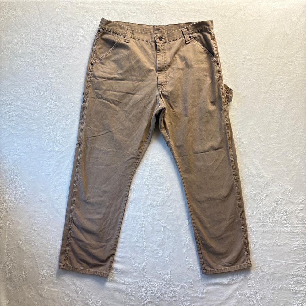 Wrangler Carpenter Pants Men Sz 38 x 32 Tan Work Utility Khaki‎ Cotton
